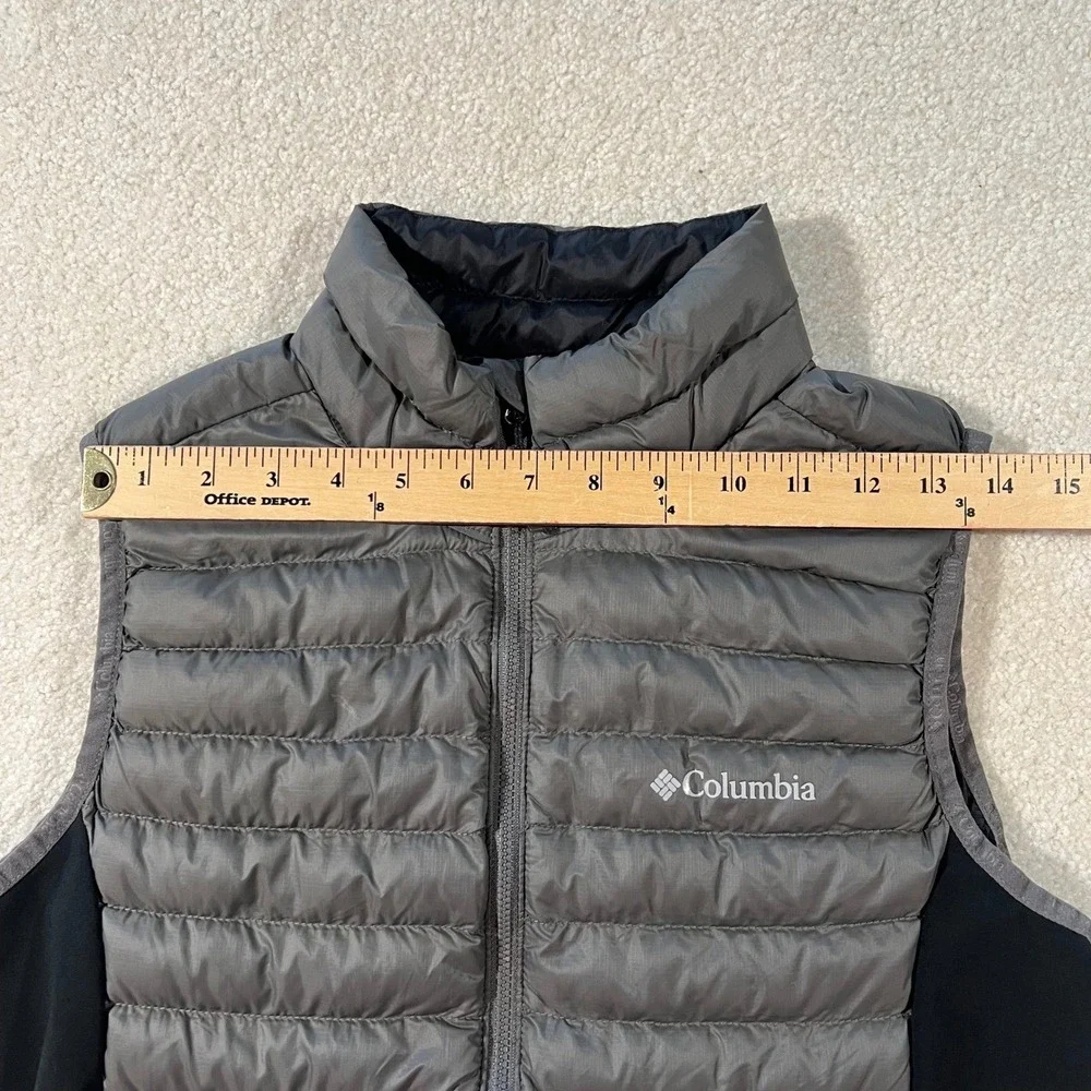 Columbia Puffer Vest Women's Medium Grey Black Hybrid Quilted Full Zip Hiking‎
